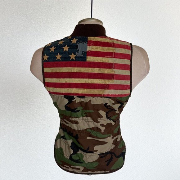Denim & Supply Ralph Lauren Camo Distressed American Flag Quilted Vest - Picture 6 of 15